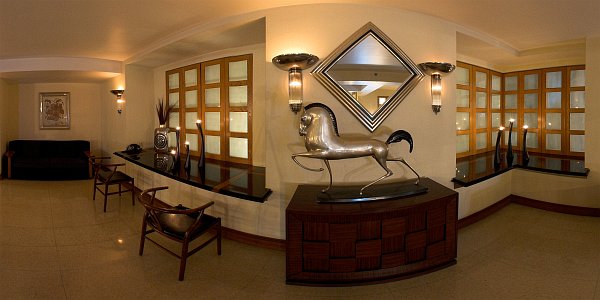 Kugelpanorama mit 360 Blick in Florida, Miami Beach, Lobby im Hotel National, Innenarchitektur im Art Deko Stil